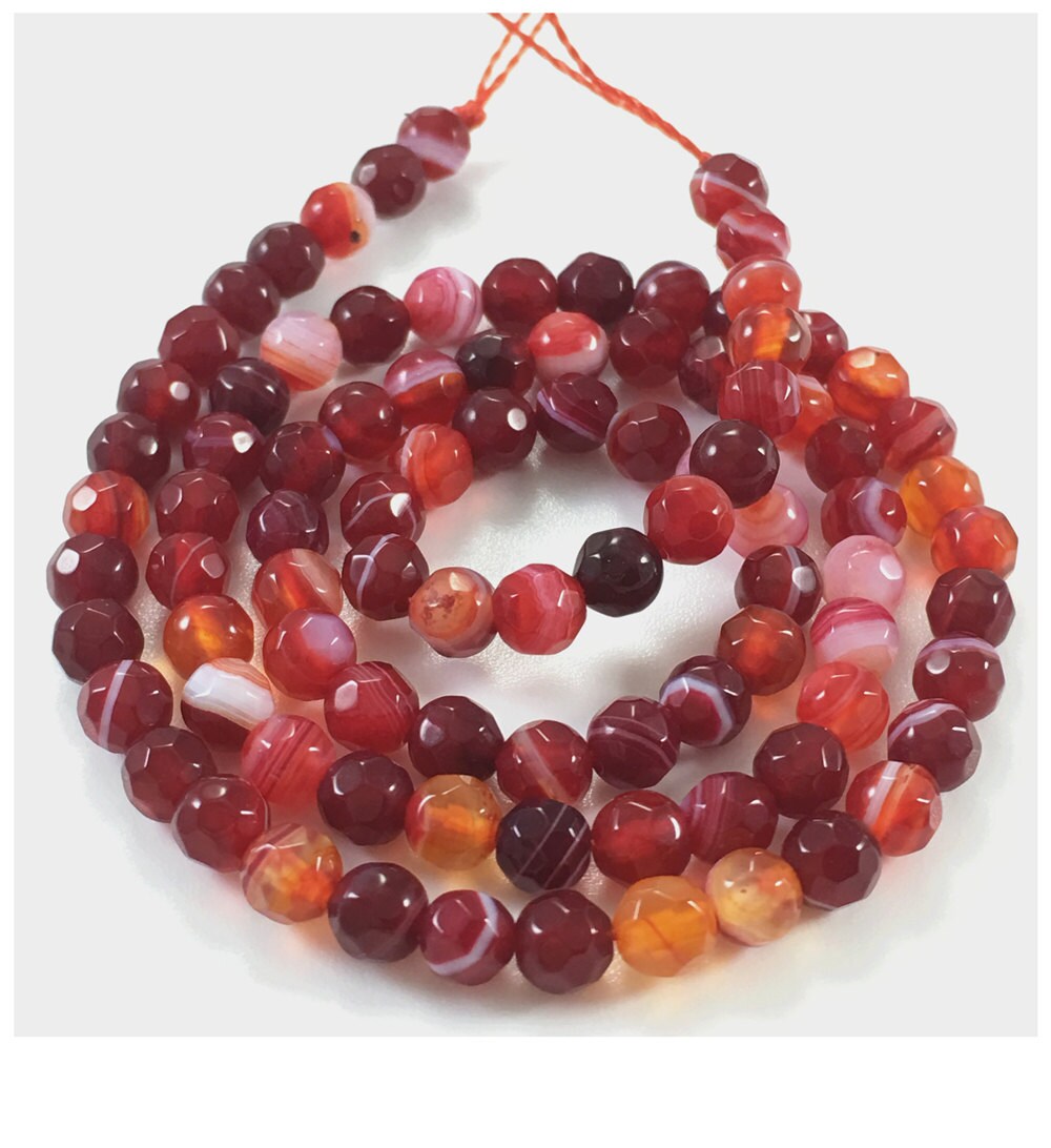 4mm Faceted Red Agate Beads, Gemstone Beads