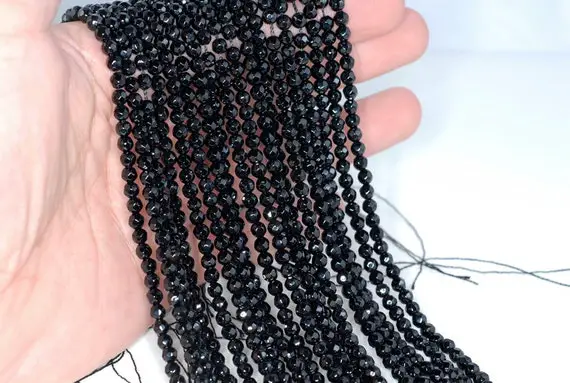 4mm Onyx Gemstone Black Faceted Round Loose Beads 15  Inch Full Strand Lot 1,2,6,12 And 50 (90183819-364)