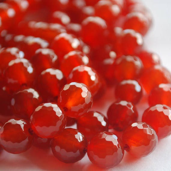 Red Agate Semi-precious Gemstone Faceted Round Beads - 6mm, 8mm, 10mm Sizes - 15" Strand
