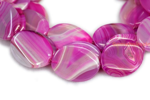 15.5" 30x40mm Purple Red Stripe Agate Big Flat Oval Pendant Beads Zgyg