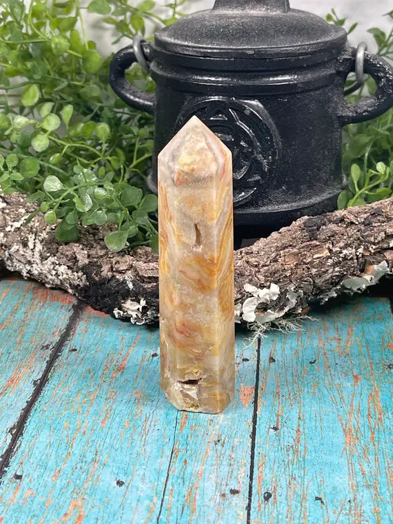 Crazy Lace Agate Crystal Point - Reiki Charged Tower - Powerful Energy - Emotional Stability - Grounding & Protection - Boost Optimism