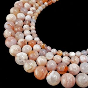 Cherry Flower Sakura Agate Smooth Round Beads Size 4mm 6mm 8mm 10mm 15.5" Strand | Natural genuine round Agate beads for beading and jewelry making.  #jewelry #beads #beadedjewelry #diyjewelry #jewelrymaking #beadstore #beading #affiliate #ad