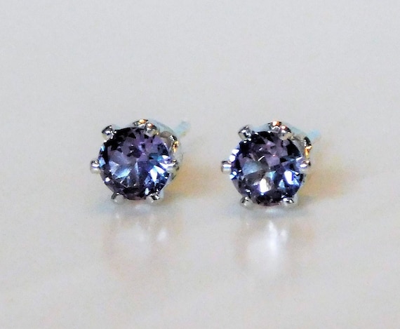 Alexandrite 4mm Studs ~ Alexandrite Earrings ~ Alexandrite Stud Earrings ~ Subtle Purple To Blue Color Change Alexandrite ~ June Birthstone