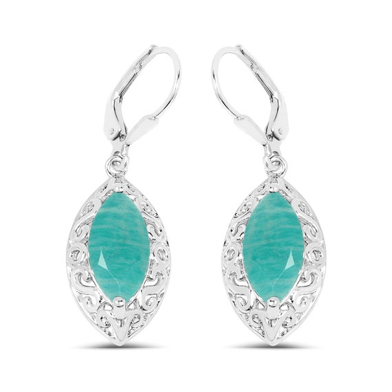 Amazonite Earrings, Genuine Amazonite Sterling Silver Earrings, Amazonite Teardrop Silver Earrings For Women, Blue Gemstone Earrings For Her