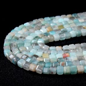 Shop Amazonite Faceted Beads! 4MM Natural Amazonite Gemstone Grade A Micro Faceted Diamond Cut Cube Loose Beads (P41) | Natural genuine faceted Amazonite beads for beading and jewelry making.  #jewelry #beads #beadedjewelry #diyjewelry #jewelrymaking #beadstore #beading #affiliate #ad