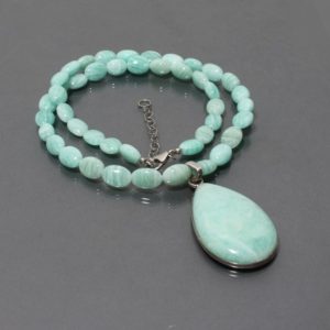 Shop Amazonite Pendants! Amazonite Beaded Necklace, Peruvian Amazonite Oval nuggets Bead Necklace, Amazonite Pear Pendant Necklace, Anniversary Gift, Gift For Her | Natural genuine Amazonite pendants. Buy crystal jewelry, handmade handcrafted artisan jewelry for women.  Unique handmade gift ideas. #jewelry #beadedpendants #beadedjewelry #gift #shopping #handmadejewelry #fashion #style #product #pendants #affiliate #ad