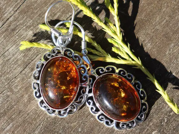 Baltic Amber Set In 925 Silver, Healing Stone Earrings With Positive Healing Energy!