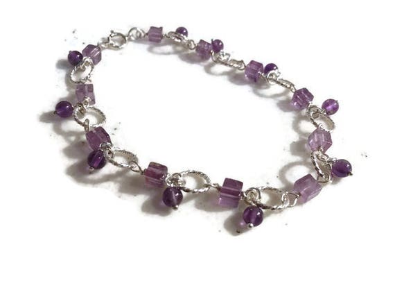 Amethyst Bracelet - Purple Jewelry - February Birthstone Jewellery - Sterling Silver - Gemstone