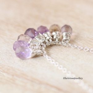 Ametrine Cluster Necklace in Sterling Silver, 14Kt Gold or Rose Gold Filled, Amethyst & Citrine Gemstone Pendant, Wire Wrapped Boho Jewelry | Natural genuine Ametrine pendants. Buy crystal jewelry, handmade handcrafted artisan jewelry for women.  Unique handmade gift ideas. #jewelry #beadedpendants #beadedjewelry #gift #shopping #handmadejewelry #fashion #style #product #pendants #affiliate #ad