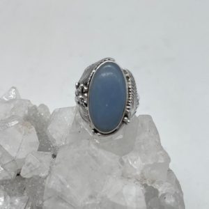 Shop Angelite Rings! Beautiful Angelite Ring, Size 7 | Natural genuine Angelite rings, simple unique handcrafted gemstone rings. #rings #jewelry #shopping #gift #handmade #fashion #style #affiliate #ad