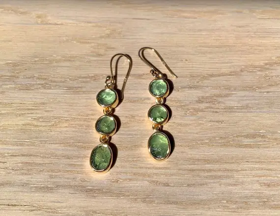 Raw Gemstone Gold Vermeil Earrings, Womens Green Apatite Drops, Mothers Day Gift, Jewellery For Wife Or Girlfriend