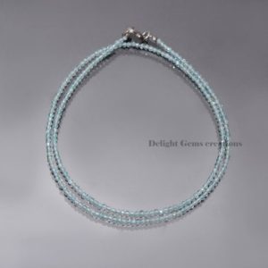 Shop Apatite Necklaces! Blue Apatite Micro Faceted Beads Necklace, 2mm Apatite Tiny Beads Necklace, Apatite Bead Silver Jewelry, Women Necklace, Gift For Her | Natural genuine Apatite necklaces. Buy crystal jewelry, handmade handcrafted artisan jewelry for women.  Unique handmade gift ideas. #jewelry #beadednecklaces #beadedjewelry #gift #shopping #handmadejewelry #fashion #style #product #necklaces #affiliate #ad