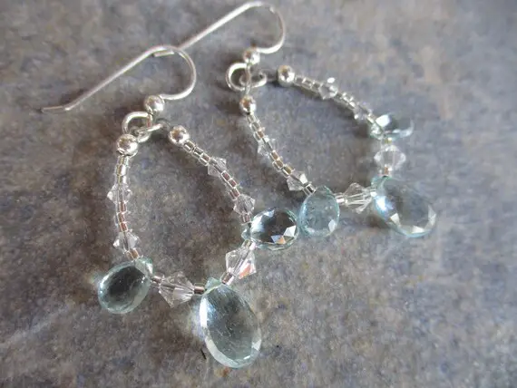 Aquamarine Earrings, .925 Sterling Silver Teardrop Earrings, Aaa Grade Gemstone Dangle Earrings, Briolette Jewelry