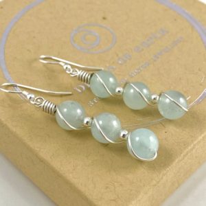Shop Aquamarine Earrings! Aquamarine earrings with Sterling Silver, March Birthstone, Dangle earrings | Natural genuine Aquamarine earrings. Buy crystal jewelry, handmade handcrafted artisan jewelry for women.  Unique handmade gift ideas. #jewelry #beadedearrings #beadedjewelry #gift #shopping #handmadejewelry #fashion #style #product #earrings #affiliate #ad