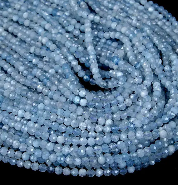 2mm Natural Aquamarine Gemstone Grade Aaa Micro Faceted Round Beads 15.5 Inch Full Strand Bulk Lot 1,2,6,12 And 50 (80008842-p11)
