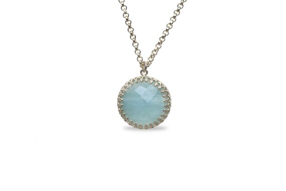 Aquamarine Necklace · 925 Silver Necklace · Crystal Healing Necklace · Throat Chakra Necklace · Long Necklace · March Birthstone Necklace