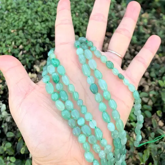1 Strand/15" Natural Green Aventurine Healing Gemstone 6mm To 8mm Free Form Oval Tumbled Pebble Stone Bead For Bracelet Charm Jewelry Making