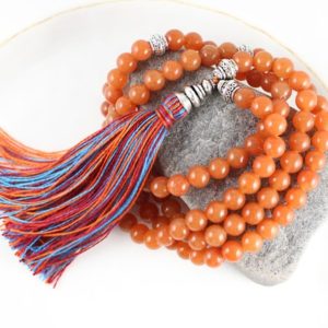 Shop Aventurine Necklaces! Orange Stone Mala, Tassel Necklace, Orange Aventurine Necklace, Prayer Beads, Gemstone Mala Beads, Yoga Beads, Tassel Mala | Natural genuine Aventurine necklaces. Buy crystal jewelry, handmade handcrafted artisan jewelry for women.  Unique handmade gift ideas. #jewelry #beadednecklaces #beadedjewelry #gift #shopping #handmadejewelry #fashion #style #product #necklaces #affiliate #ad