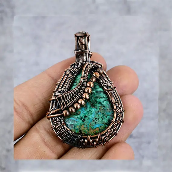 Azurite Malachite Copper Pendant Copper Wire Wrapped Gemstone Pendant Copper Jewelry Designer Pendant Gift For Her Malachite Gift For Love