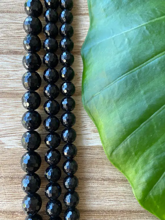 Faceted Black Tourmaline Bead Strand, Black Tourmaline Beads