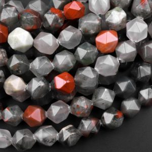 Shop Bloodstone Bead Shapes! Natural African Bloodstone 6mm 8mm 10mm Beads Geometric Star Cut 15.5" Strand | Natural genuine other-shape Bloodstone beads for beading and jewelry making.  #jewelry #beads #beadedjewelry #diyjewelry #jewelrymaking #beadstore #beading #affiliate #ad