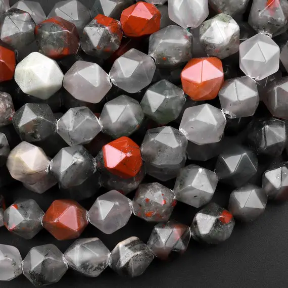 Natural African Bloodstone 6mm 8mm 10mm 12mm Beads Geometric Star Cut 15.5" Strand