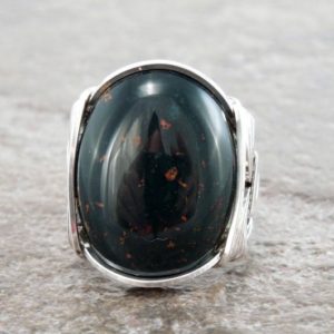 Large Heliotrope Bloodstone Sterling Silver Wire Wrapped Ring | Natural genuine Gemstone rings, simple unique handcrafted gemstone rings. #rings #jewelry #shopping #gift #handmade #fashion #style #affiliate #ad
