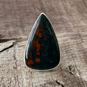 Teardrop Red Black Bloodstone Unique Chunky Sterling Silver Statement Ring | March Birthstone Ring | Edgy Goth Boho | Bloodstone Ring | Natural genuine Gemstone rings, simple unique handcrafted gemstone rings. #rings #jewelry #shopping #gift #handmade #fashion #style #affiliate #ad
