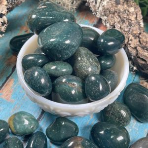 Shop Tumbled Bloodstone Crystals & Pocket Stones! Green Jasper Tumbled Stones – Bloodstone Jasper – Reiki Charged – Rain Bringer – Protection from Evil – Balance & Stability – Positivity | Natural genuine stones & crystals in various shapes & sizes. Buy raw cut, tumbled, or polished gemstones for making jewelry or crystal healing energy vibration raising reiki stones. #crystals #gemstones #crystalhealing #crystalsandgemstones #energyhealing #affiliate #ad