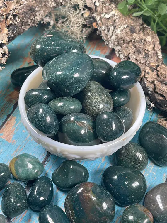 Green Jasper Tumbled Stones - Bloodstone Jasper - Reiki Charged - Rain Bringer - Protection From Evil - Balance & Stability - Positivity