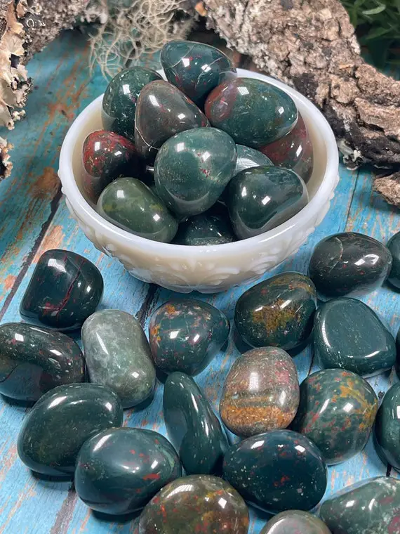 Bloodstone Jasper Tumbled Stones - Reiki Charged - Abundance - Good Fortune & Good Luck - Generosity - Purification - Smooth Energy Flow