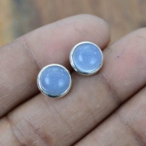 Shop Blue Chalcedony Earrings! Blue Chalcedony 925 Sterling Silver Gemstone Stud Earring | Natural genuine Blue Chalcedony earrings. Buy crystal jewelry, handmade handcrafted artisan jewelry for women.  Unique handmade gift ideas. #jewelry #beadedearrings #beadedjewelry #gift #shopping #handmadejewelry #fashion #style #product #earrings #affiliate #ad
