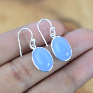 Shop Blue Chalcedony Jewelry! Blue Chalcedony 925 Sterling Silver 1 PAIR Hook Earring | Natural genuine Blue Chalcedony jewelry. Buy crystal jewelry, handmade handcrafted artisan jewelry for women.  Unique handmade gift ideas. #jewelry #beadedjewelry #beadedjewelry #gift #shopping #handmadejewelry #fashion #style #product #jewelry #affiliate #ad