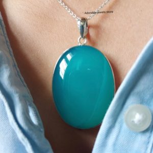 Large Chalcedony pendant,925 Sterling Silver,Excellent Quality Chalcedony,natural gemstone statement pendant,Blue chalcedony Annivarsary | Natural genuine Blue Chalcedony pendants. Buy crystal jewelry, handmade handcrafted artisan jewelry for women.  Unique handmade gift ideas. #jewelry #beadedpendants #beadedjewelry #gift #shopping #handmadejewelry #fashion #style #product #pendants #affiliate #ad