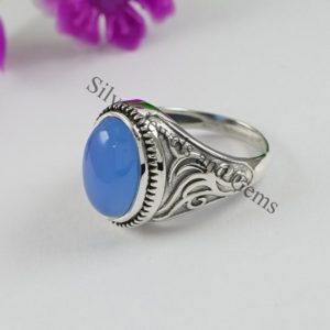 Shop Blue Chalcedony Rings! Blue Chalcedony Ring, 925 Sterling Silver, Blue Gemstone Ring, Birthday Gift, Handmade Ring, Oval Chalcedony Ring, Sagittarius Birthstone | Natural genuine Blue Chalcedony rings, simple unique handcrafted gemstone rings. #rings #jewelry #shopping #gift #handmade #fashion #style #affiliate #ad