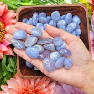 Blue Chalcedony Tumbles – Throat Chakra – No. 411 | Natural genuine stones & crystals in various shapes & sizes. Buy raw cut, tumbled, or polished gemstones for making jewelry or crystal healing energy vibration raising reiki stones. #crystals #gemstones #crystalhealing #crystalsandgemstones #energyhealing #affiliate #ad