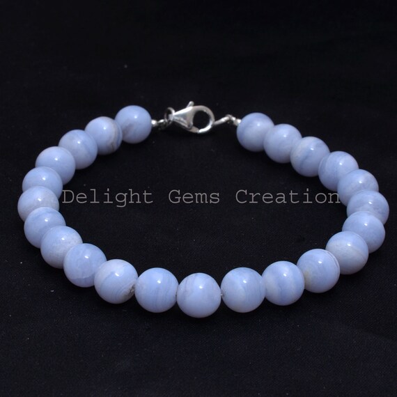 Blue Lace Agate Beaded Bracelet, 7mm Blue Lace Agate Gemstone Bracelet, Blue Agate Bracelet For Men Women, Agate Bead Christmas Gift For Her