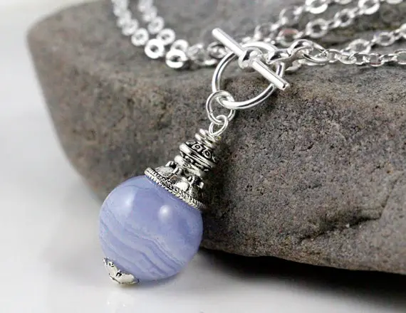 Blue Lace Agate, Pendulum Necklace, Gemstone Pendulum, Crystal Pendulum, Blue Necklace, Intuition, Scrying, Wicca, Dowsing Pendulum, Zen