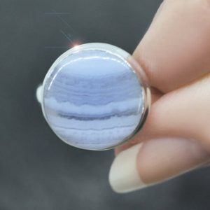 Shop Blue Lace Agate Rings! Blue Skies – Blue Lace Agate Sterling Silver Ring – Size 9.5 | Natural genuine Blue Lace Agate rings, simple unique handcrafted gemstone rings. #rings #jewelry #shopping #gift #handmade #fashion #style #affiliate #ad