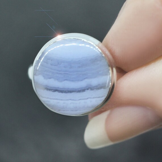 Blue Skies - Blue Lace Agate Sterling Silver Ring - Size 9.5