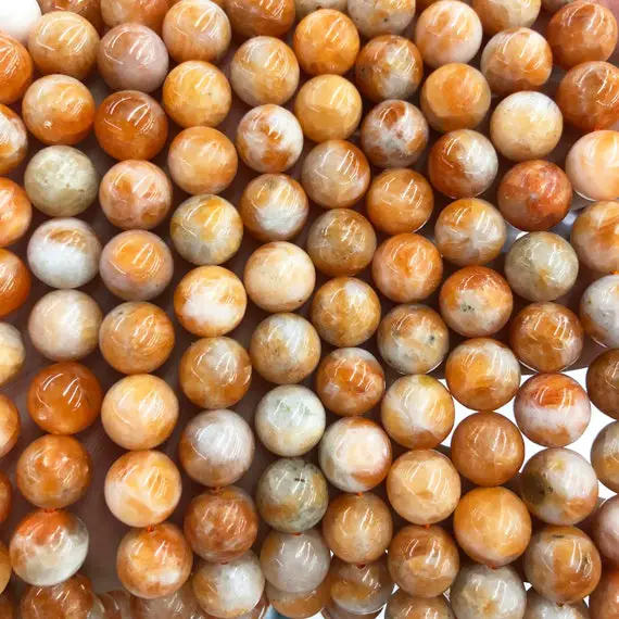Peruvian Calcite Stone Beads, Natural Gemstone Beads, Round Orange White Calcite Stone Beads 6mm 8mm 10mm 12mm 15''