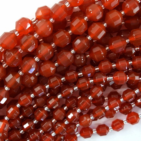 Aa Red Carnelian Prism Double Point Cut Faceted Beads 15.5" Strand 8mm 10mm