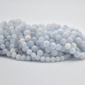 Shop Celestite Beads! High Quality Grade A Natural Blue Celestite Round Beads – 6mm, 8mm, 10mm sizes – 15" strand | Natural genuine round Celestite beads for beading and jewelry making.  #jewelry #beads #beadedjewelry #diyjewelry #jewelrymaking #beadstore #beading #affiliate #ad