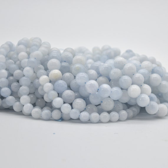 Celestite Round Beads - 6mm, 8mm, 10mm Sizes - 15" Strand - Natural Semi-precious Gemstone