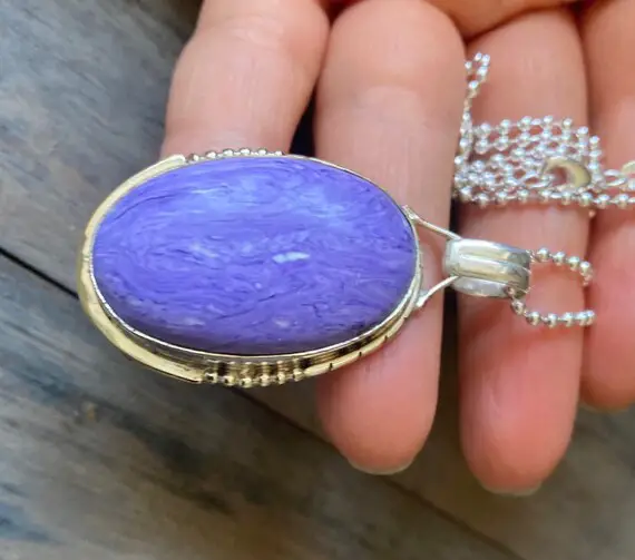 Violet Charoite Necklace In Sterling Silver, Purple Blue Stone, Rare To Find, Unique Gemstone, Periwinkle Jewelry.
