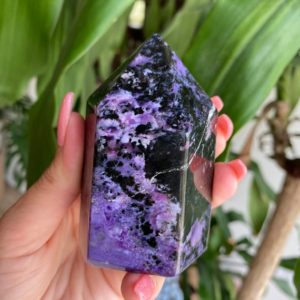 Large charoite tower | Natural genuine stones & crystals in various shapes & sizes. Buy raw cut, tumbled, or polished gemstones for making jewelry or crystal healing energy vibration raising reiki stones. #crystals #gemstones #crystalhealing #crystalsandgemstones #energyhealing #affiliate #ad