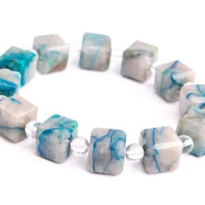 Shop Chrysocolla Bracelets! 11-12MM Chrysocolla Beads Milky Blue Bracelet Grade A Genuine Natural Beveled Edge Faceted Cube Gemstone 8" (118478h-4037) | Natural genuine Chrysocolla bracelets. Buy crystal jewelry, handmade handcrafted artisan jewelry for women.  Unique handmade gift ideas. #jewelry #beadedbracelets #beadedjewelry #gift #shopping #handmadejewelry #fashion #style #product #bracelets #affiliate #ad