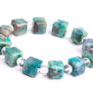 Shop Chrysocolla Bracelets! 9-10MM Chrysocolla Beads Blue Green Bracelet Grade AAA Genuine Natural Beveled Edge Faceted Cube Gemstone 7.5" (118493h-4037) | Natural genuine Chrysocolla bracelets. Buy crystal jewelry, handmade handcrafted artisan jewelry for women.  Unique handmade gift ideas. #jewelry #beadedbracelets #beadedjewelry #gift #shopping #handmadejewelry #fashion #style #product #bracelets #affiliate #ad