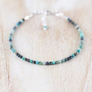 Shop Chrysocolla Jewelry! Chrysocolla Dainty Bracelet in Sterling Silver, Gold or Rose Gold Filled with Tiny 2.5mm Faceted Beads, Natural Gemstone Jewelry | Natural genuine Chrysocolla jewelry. Buy crystal jewelry, handmade handcrafted artisan jewelry for women.  Unique handmade gift ideas. #jewelry #beadedjewelry #beadedjewelry #gift #shopping #handmadejewelry #fashion #style #product #jewelry #affiliate #ad