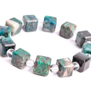 Shop Chrysocolla Bracelets! ONLY ONE 10-11MM Chrysocolla Beads Green Bracelet Grade AAA Genuine Natural Beveled Edge Faceted Cube Gemstone 7.5" (118486h-4037) | Natural genuine Chrysocolla bracelets. Buy crystal jewelry, handmade handcrafted artisan jewelry for women.  Unique handmade gift ideas. #jewelry #beadedbracelets #beadedjewelry #gift #shopping #handmadejewelry #fashion #style #product #bracelets #affiliate #ad